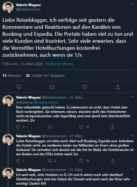 Twitter, Valerie Wagner, kostenlose Stornos, Hotels, Erstattungen