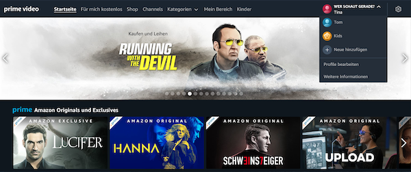 Amazon-Prime-Video Nutzerprofile Ansicht