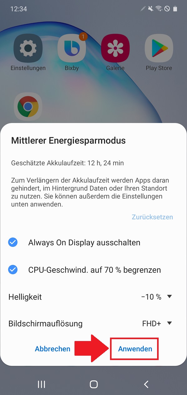 Android-Energiesparmodus aktivieren, Android Energiesparmodus aktivieren, Samsung Galaxy Note 10 Plus