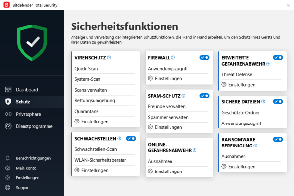 Sicherheitsfunktionen Bitdefender