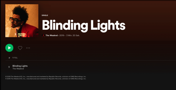 Blinding Lights, The Weeknd.