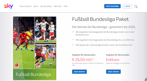 Sky Bundesliga Paket Sport-Streaming