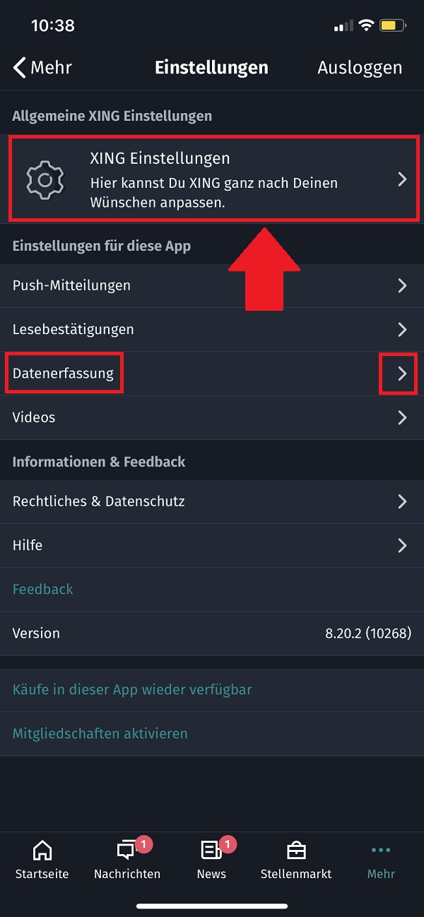 Xing, Xing-Tracking deaktivieren, Xing Tracking