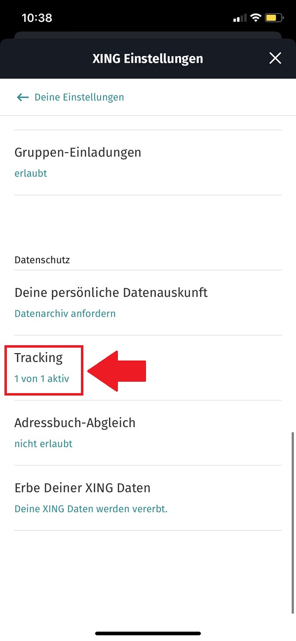 Xing, Xing-Tracking deaktivieren, Xing Tracking