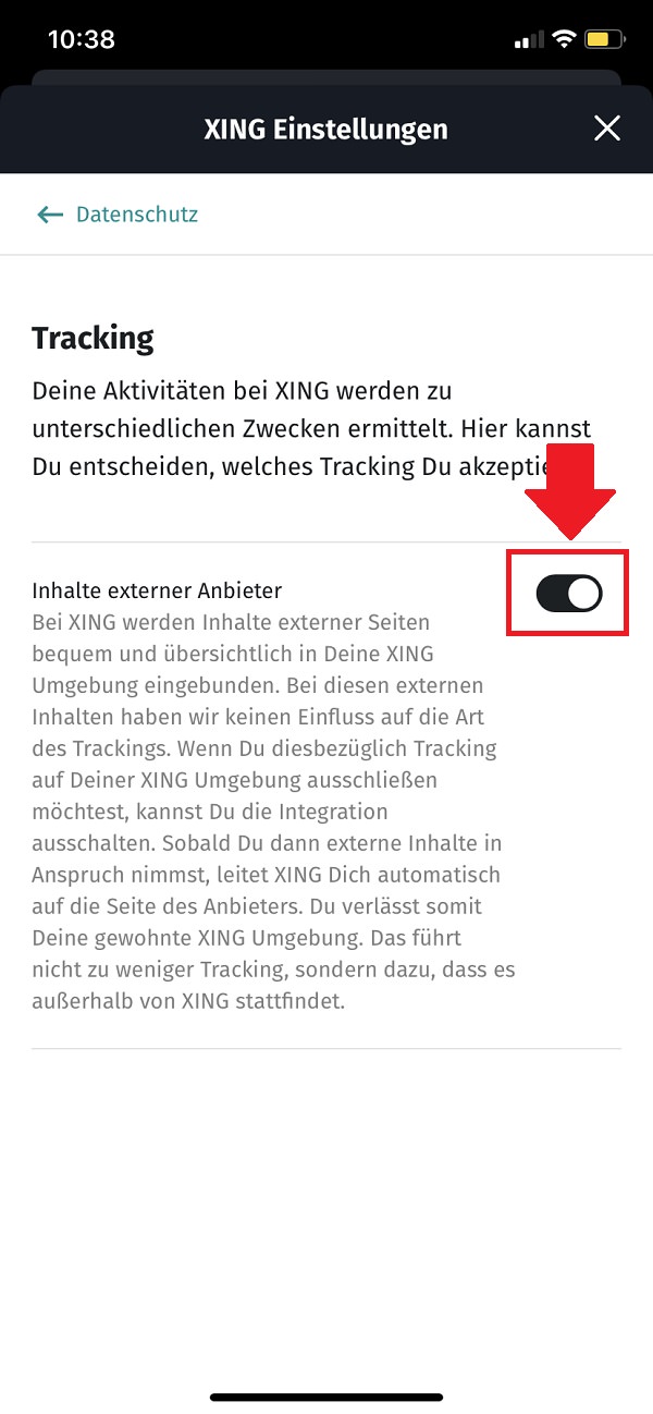 Xing, Xing-Tracking deaktivieren, Xing Tracking