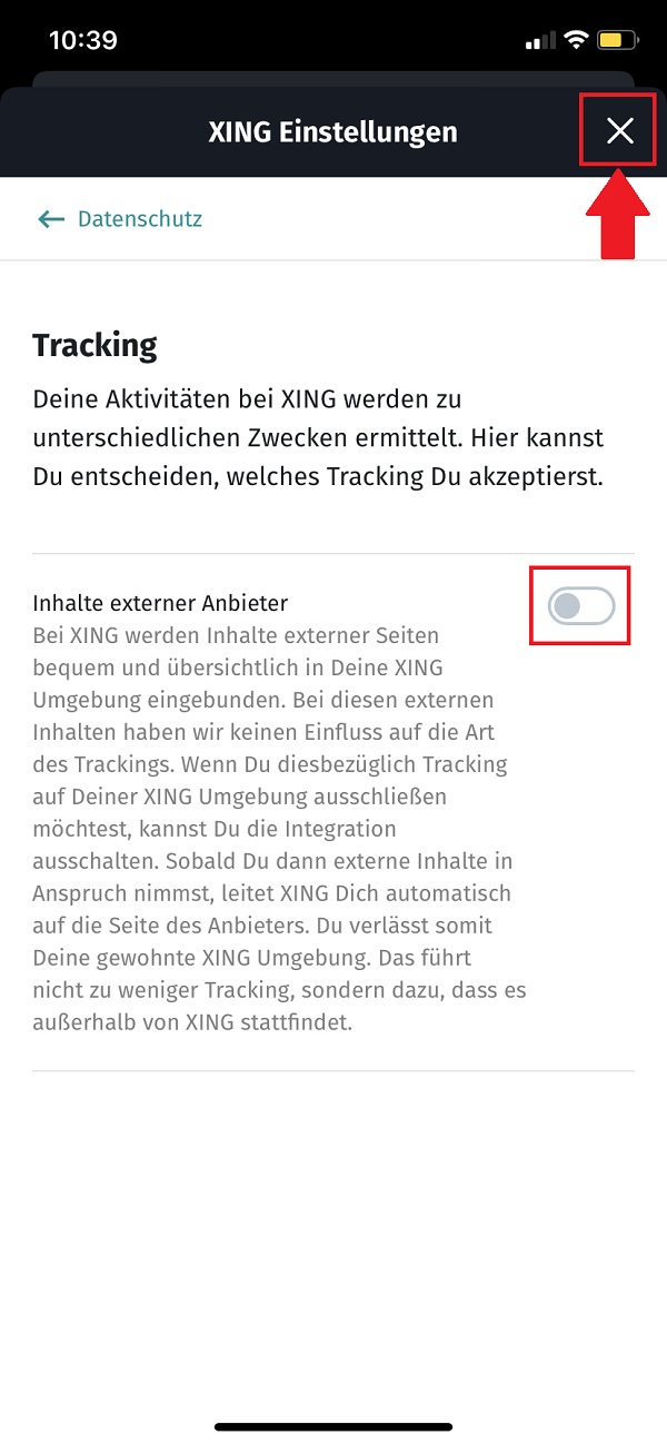 Xing, Xing-Tracking deaktivieren, Xing Tracking