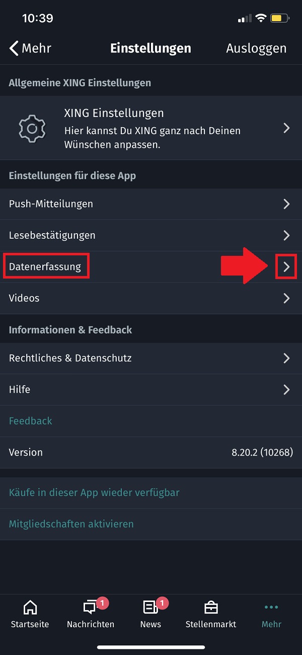 Xing, Xing-Tracking deaktivieren, Xing Tracking