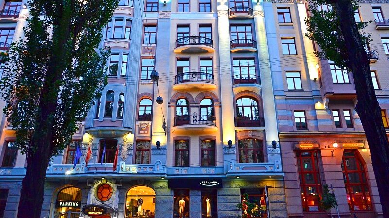Kiew, Abend, Fassade, Gebäude, Ukraine