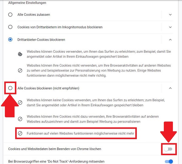 Cookies blockieren, Drittanbieter-Cookies blockieren, Third Party Cookies blockieren
