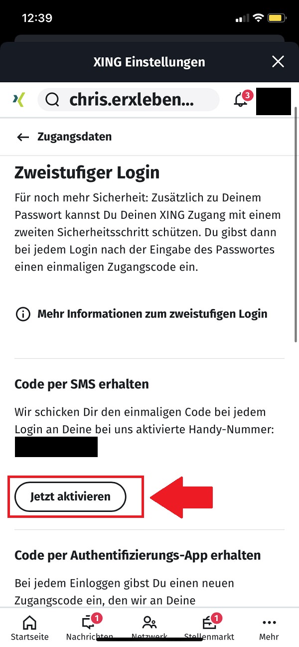 Xing 2FA aktivieren, Zwei-Faktor-Authentifizierung bei Xing aktivieren