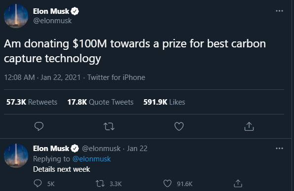 Tweet, Elon Musk, Wettbewerb, CO2