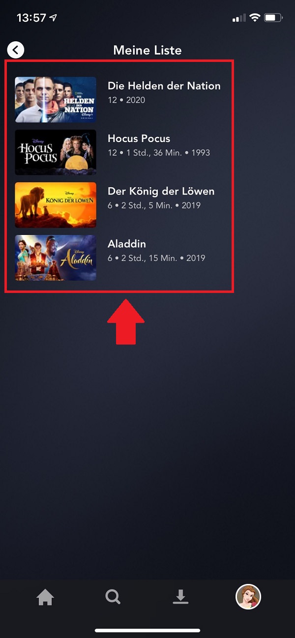 Disney Plus Watchlist finden, Watchlist bei Disney Plus