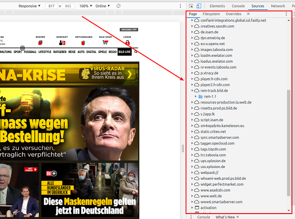 Bild, Domain-Verbindungen, Cookies