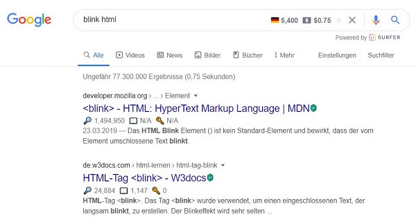 Blink HTML, <blink>, blinkender HTML-Code, Google Easter Eggs