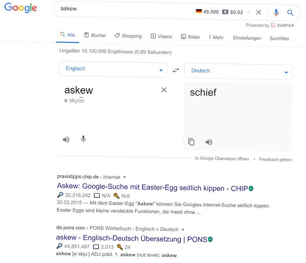 askew, schief