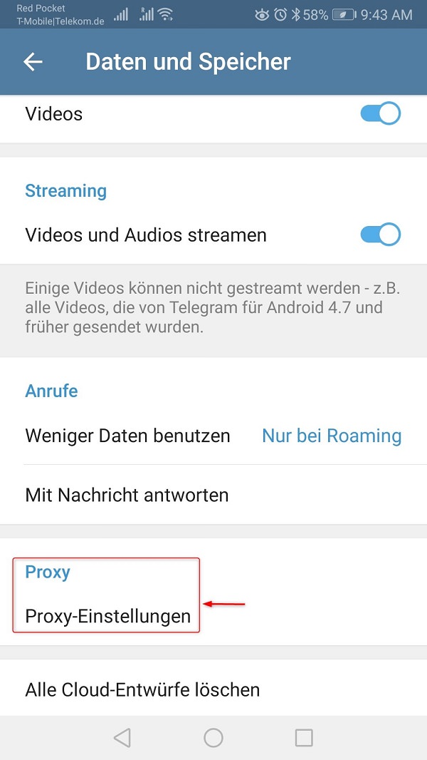 Telegram-Proxy aktivieren, Telegram Proxy Server einrichten