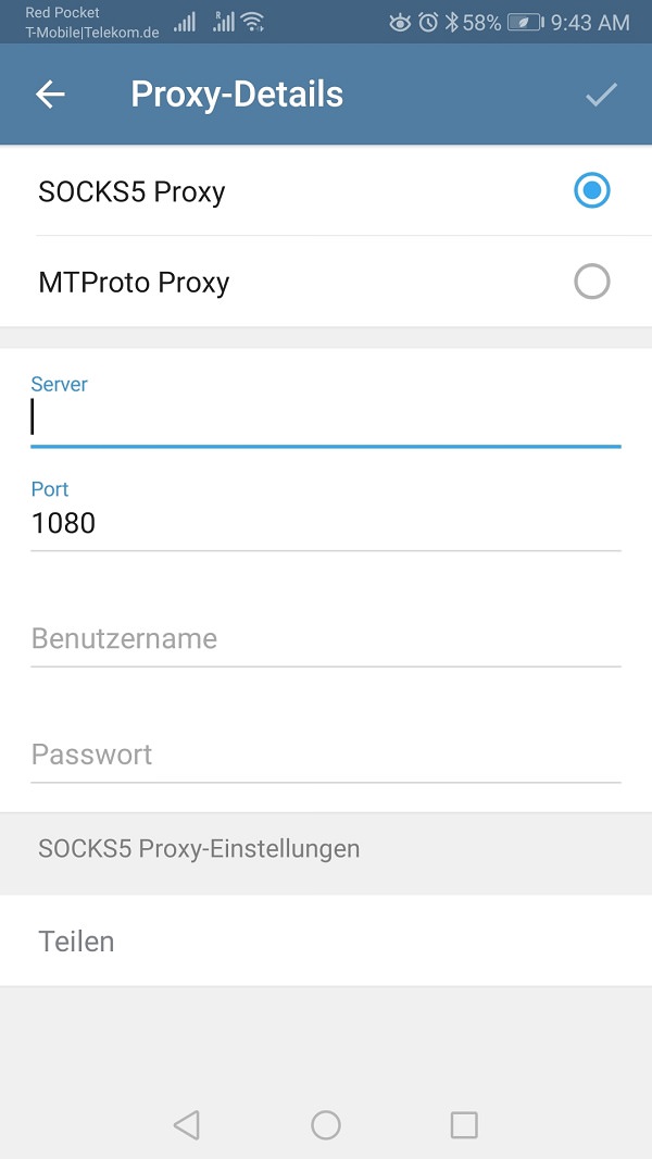 Telegram-Proxy aktivieren, Telegram Proxy Server einrichten