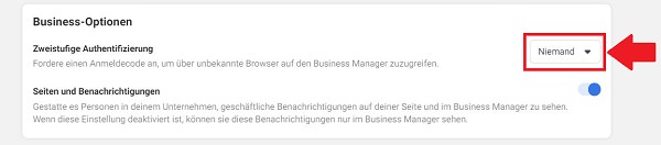 Facebook Business Manager Zwei-Faktor-Authentifizierung aktivieren, 2FA