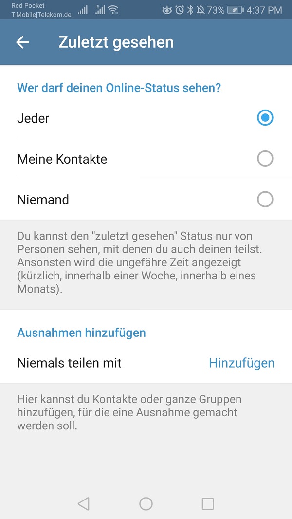 Telegram Online-Status verbergen, Telegram Zuletzt gesehen verbergen