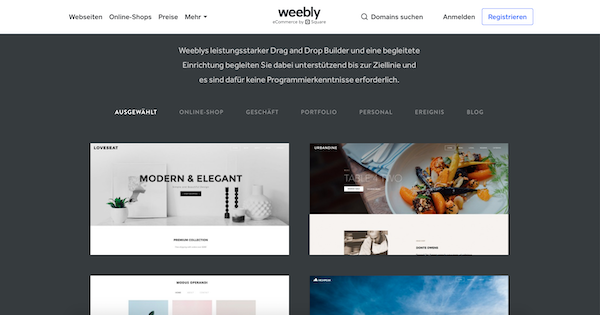 Weebly Website Baukasten Anbieter