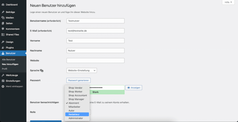 WordPress Website erstellen Benutzer hinzufügen