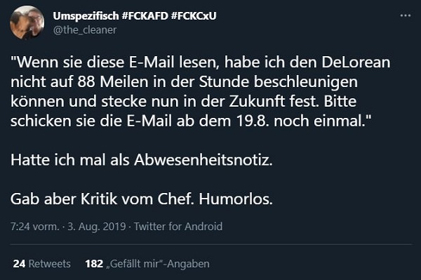 Twitter, Tweet, Out Of Office, OOO-Meldung