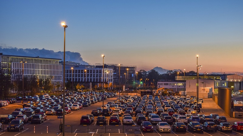 Autos, Parkplätze, Parkplatz, Stadt, Großstadt, Sonnenuntergang