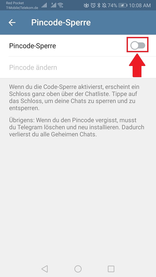Pincode-Sperre bei Telegram einrichten, Telegram Pin Code, Telegram Pin vergessen