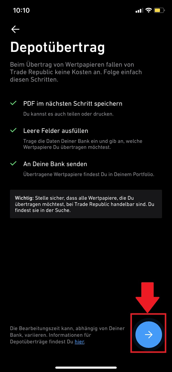 Trade Republic Aktien übertragen, Depotübertrag zu Trade Republic