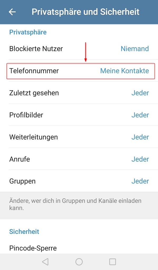 Telegram, Telegram Telefonnummer verbergen, Telegram-Telefonnummer verbergen