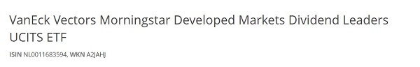 VanEck Vectors Morningstar Developed Markets Dividend Leaders UCITS ETF, Dividenden-ETF, beste Dividenden-ETFs der Welt