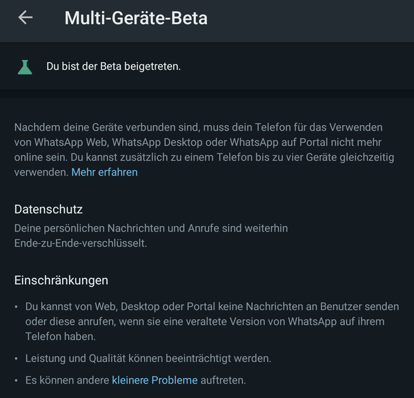 WhatsApp-Web, Multi-Geräte-Beta, WhatsApp, Messenger