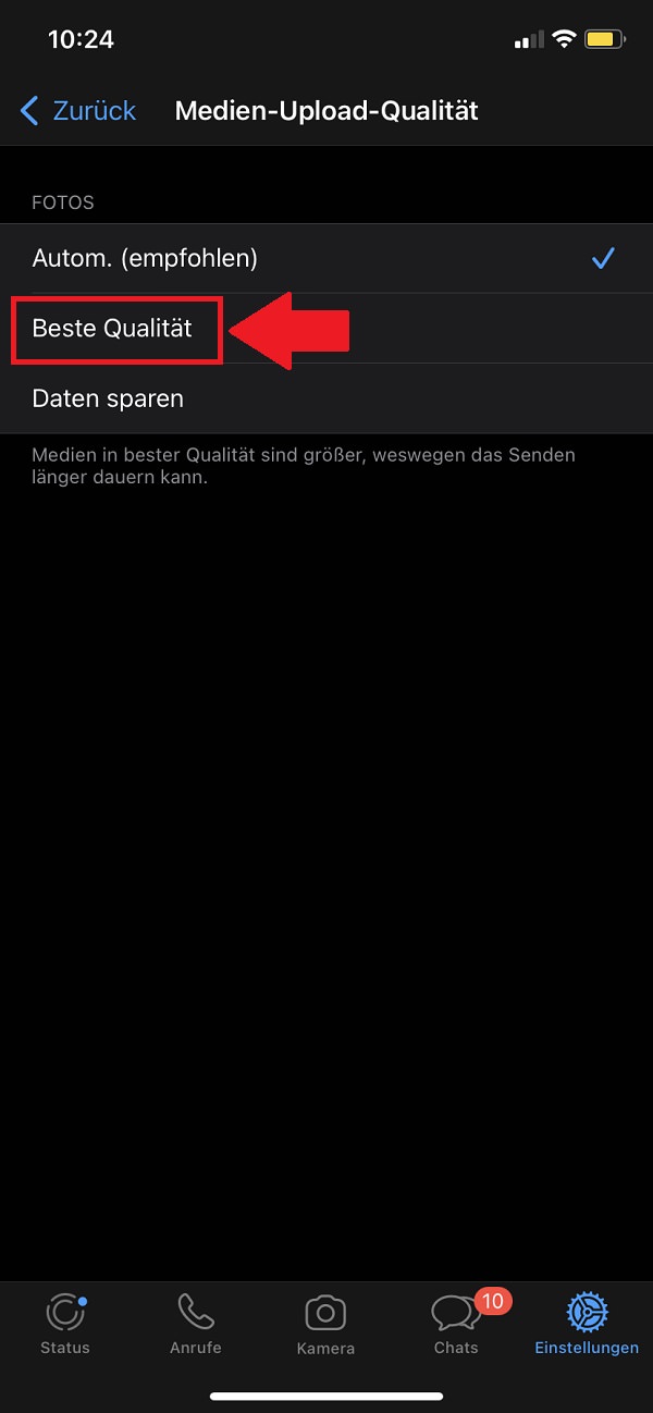 WhatsApp, WhatsApp-Einstellungen, WhatsApp-Bilder verschicken mit guter Bildqualität, WhatsApp Fotos Bildqualität verbessern