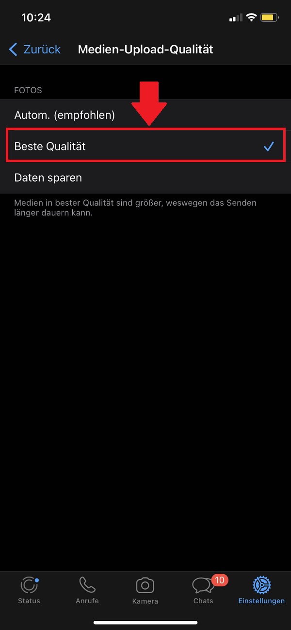 WhatsApp, WhatsApp-Einstellungen, WhatsApp-Bilder verschicken mit guter Bildqualität, WhatsApp Fotos Bildqualität verbessern