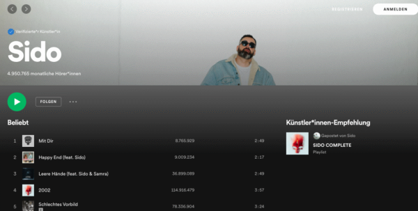 Sido, Spotify