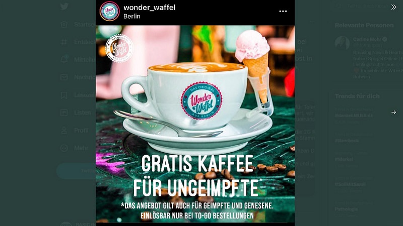 Wonder Waffel Berlin, Wonder Waffel Gratis Kaffee für Ungeimpfte
