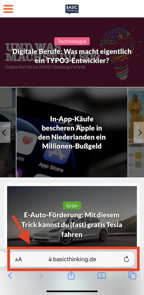 Adressleiste Safari, Safari, Apple, iPhone