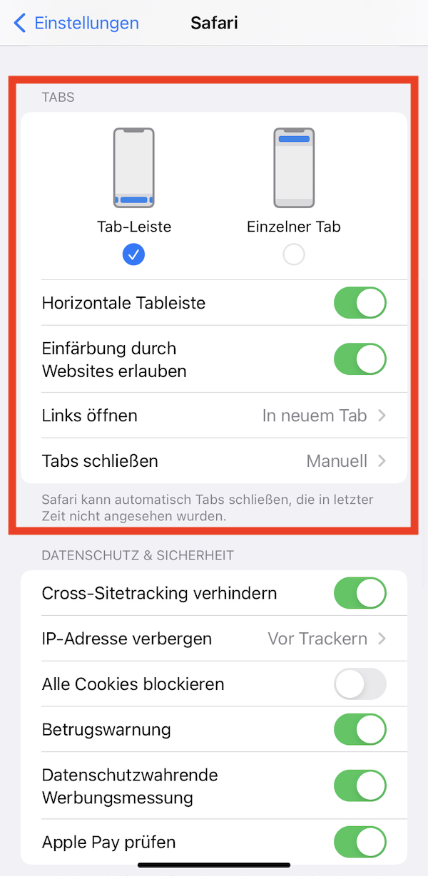 Safari, Einstellungen, Apple, iOS 15