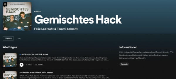 Gemischtes Hack, Spotify, beliebtesten Podcasts Spotify