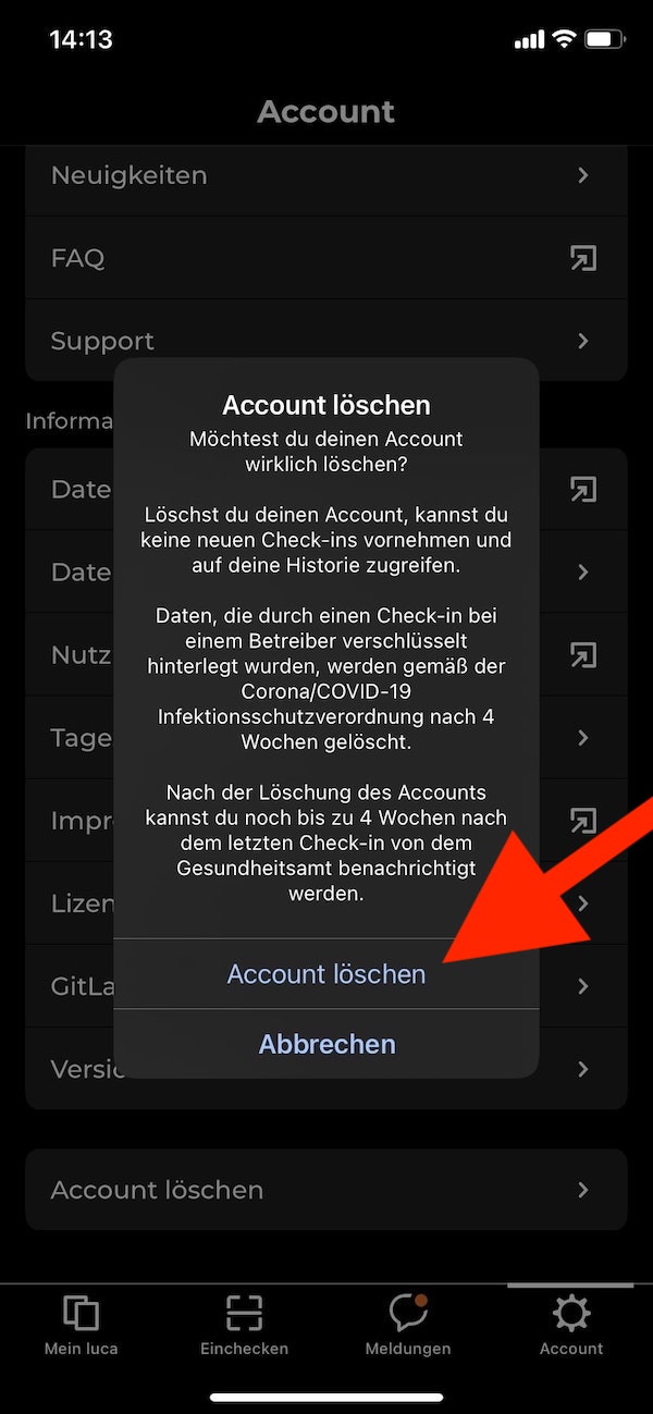 Luca-App, Account löschen, Luca-App löschen, Luca-Account löschen, Luca-App Account löschen