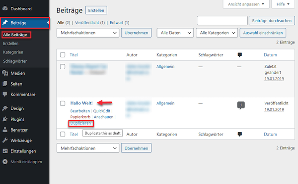 WordPress Seite duplizieren 1
