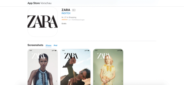 Zara, App, Apps, Sprachen 