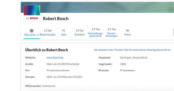 Robert Bosch, Arbeitgeber meiste Gehalt