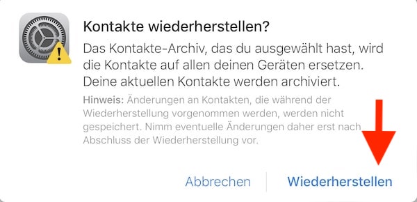 gelöschte Kontakte wiederherstellen, iPhone, iCloud