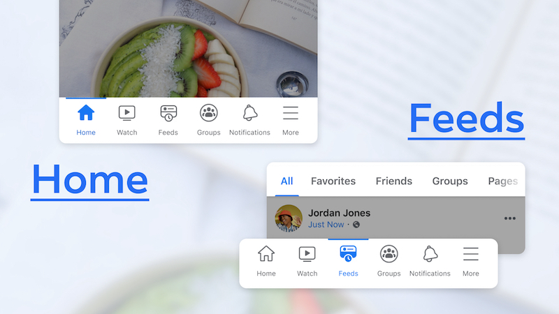 Facebook, Facebook-App, Feeds- und Home-Tab