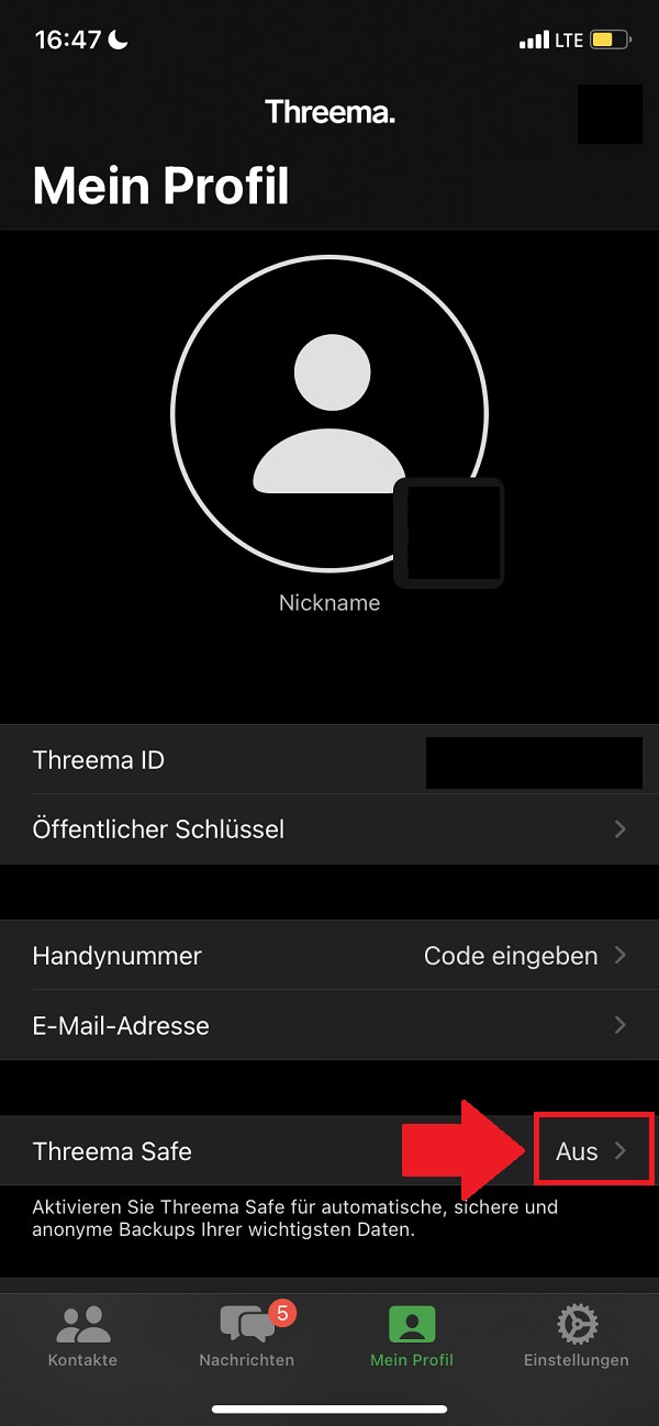 Threema Backup erstellen, Threema Safe aktivieren