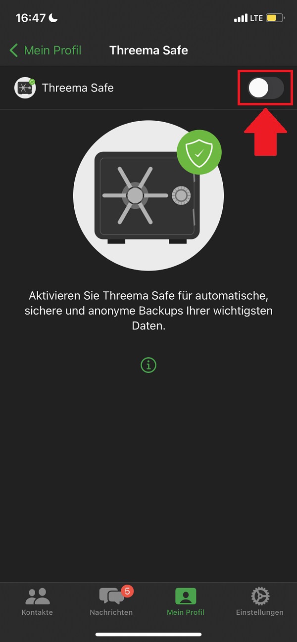 Threema Backup erstellen, Threema Safe aktivieren