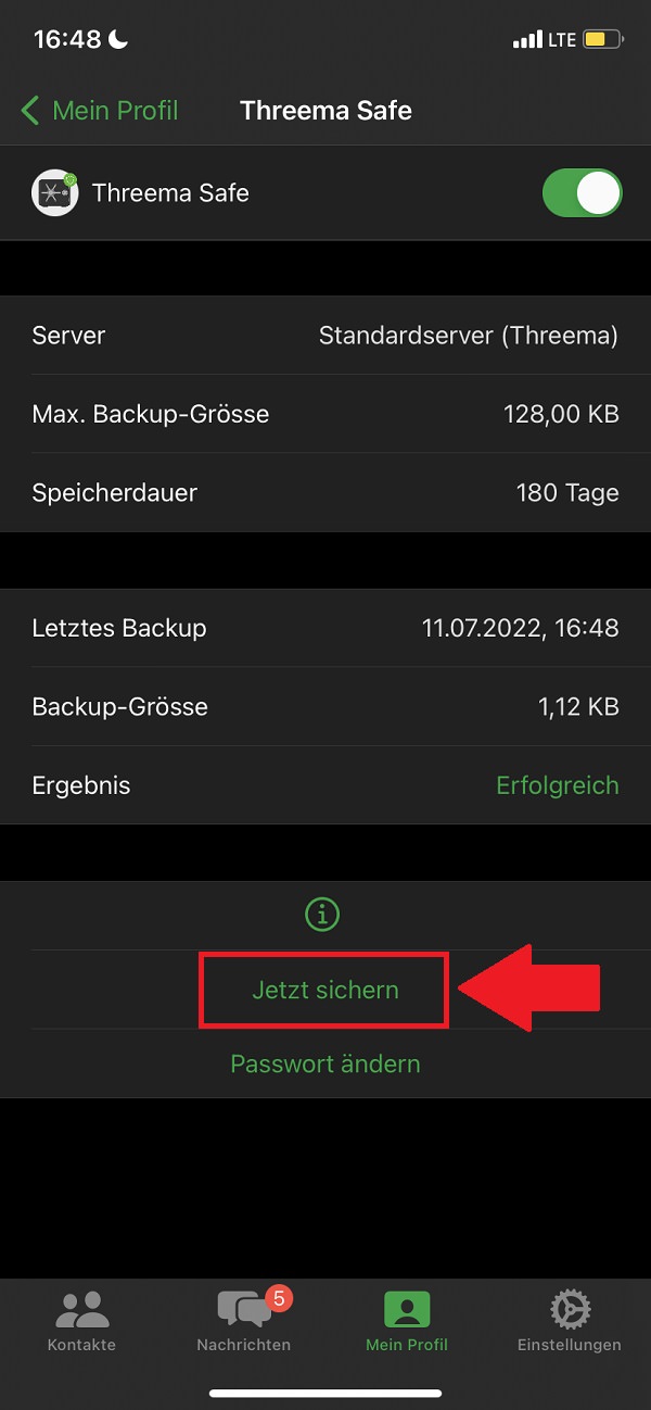 Threema Backup erstellen, Threema Safe aktivieren