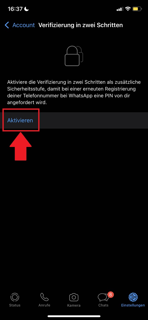 WhatsApp Zwei Faktor Authentifizierung aktivieren, WhatsApp Zwei Faktor Authentifizierung deaktivieren