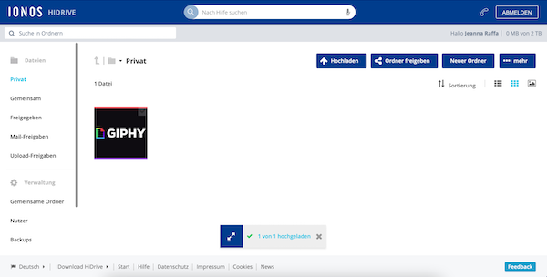 IONOS HiDrive Bilder hochladen